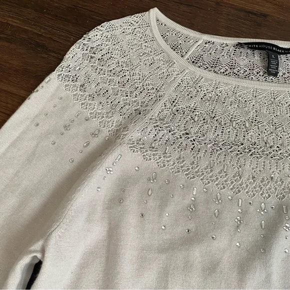 White House Black Market Rhinestone Lace Sweater Large - Picture 6 of 16